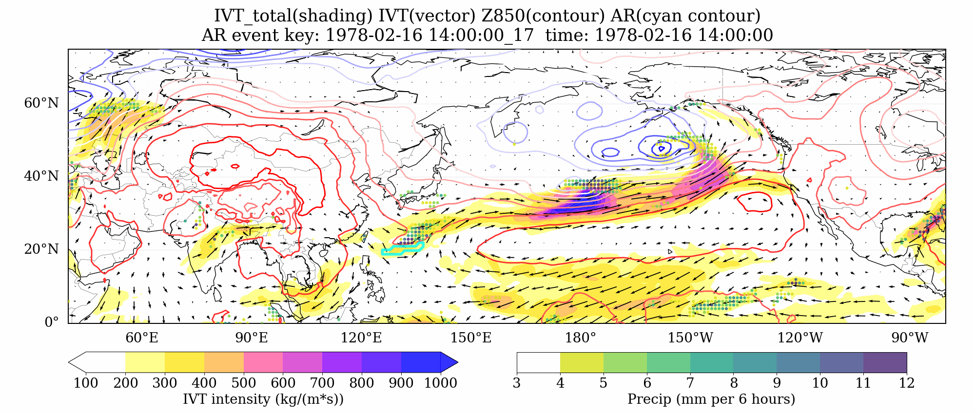Animated atmospheric river landfall event over Canada
